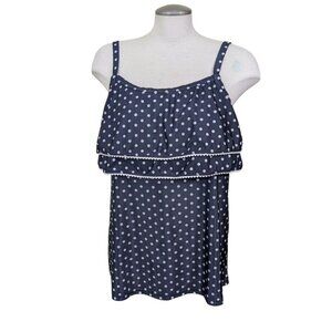 Womens 1X Tankini Top Black Polka Dot Tiered Ruffle Adjustable Strap Padded Bra